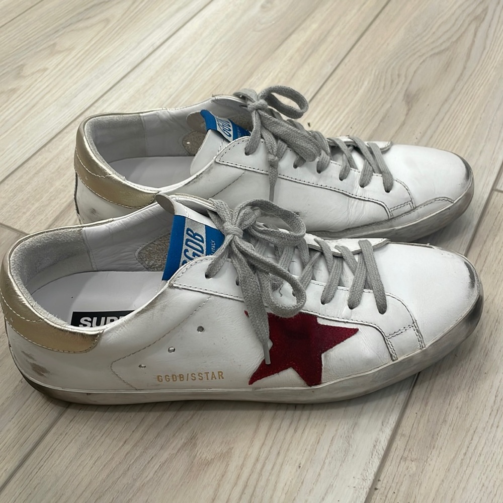 Golden Goose White/gold/red Leather Superstar Low Top Sneakers Size 42